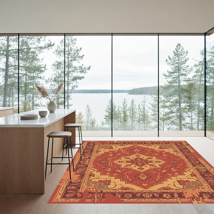Crimson Medallion Folk Art Rug