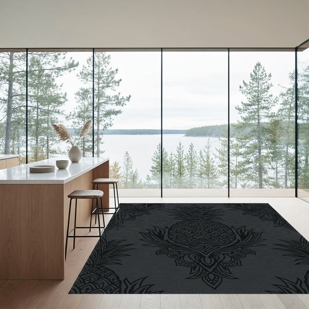 Dark Gray Ornate Pineapple Illustration Rug