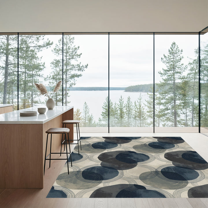 Mid-century navy blue abstract circles Rug