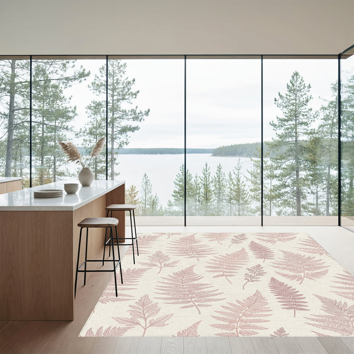 Pale Rose Fern Botanical Collage Rug