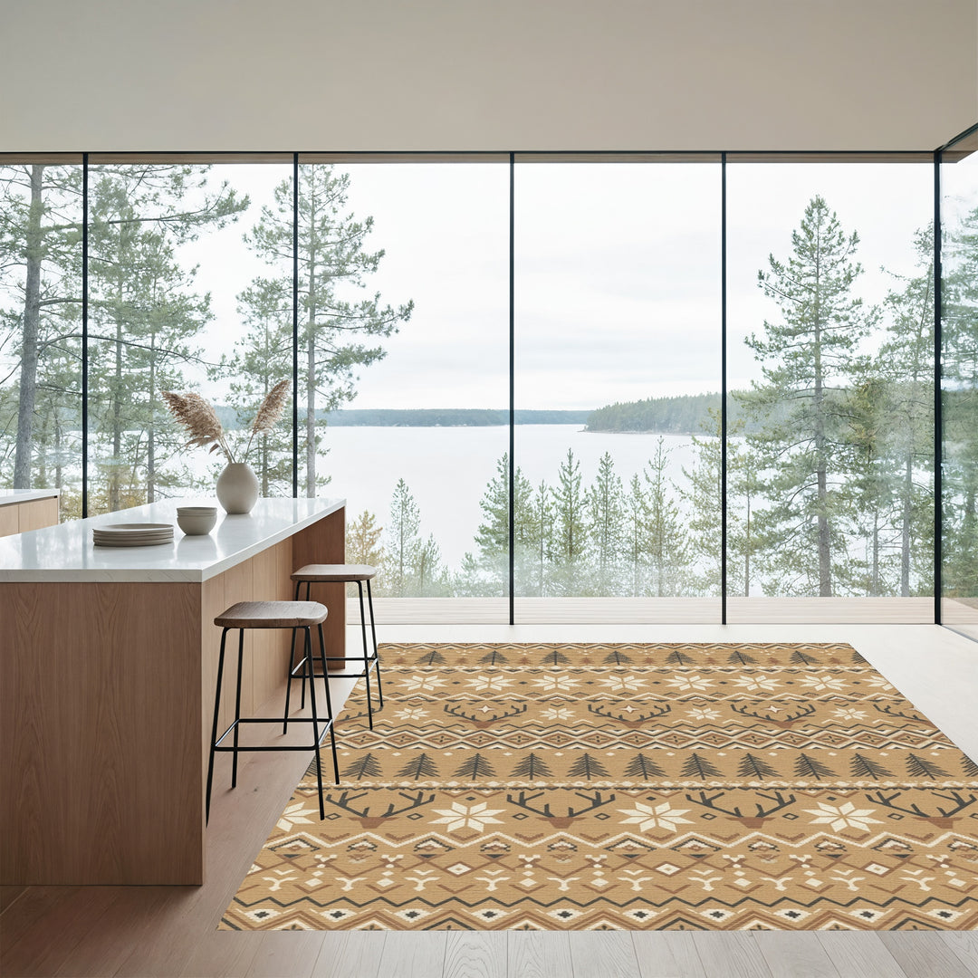 Rustic Deer and Trees Nordic Knit Rug