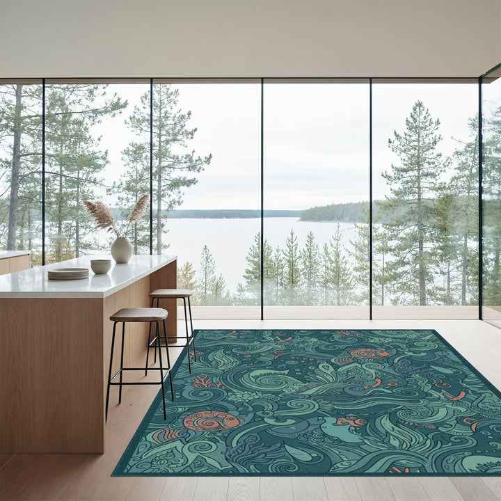 Deep Ocean Coral Fish Swirls Rug