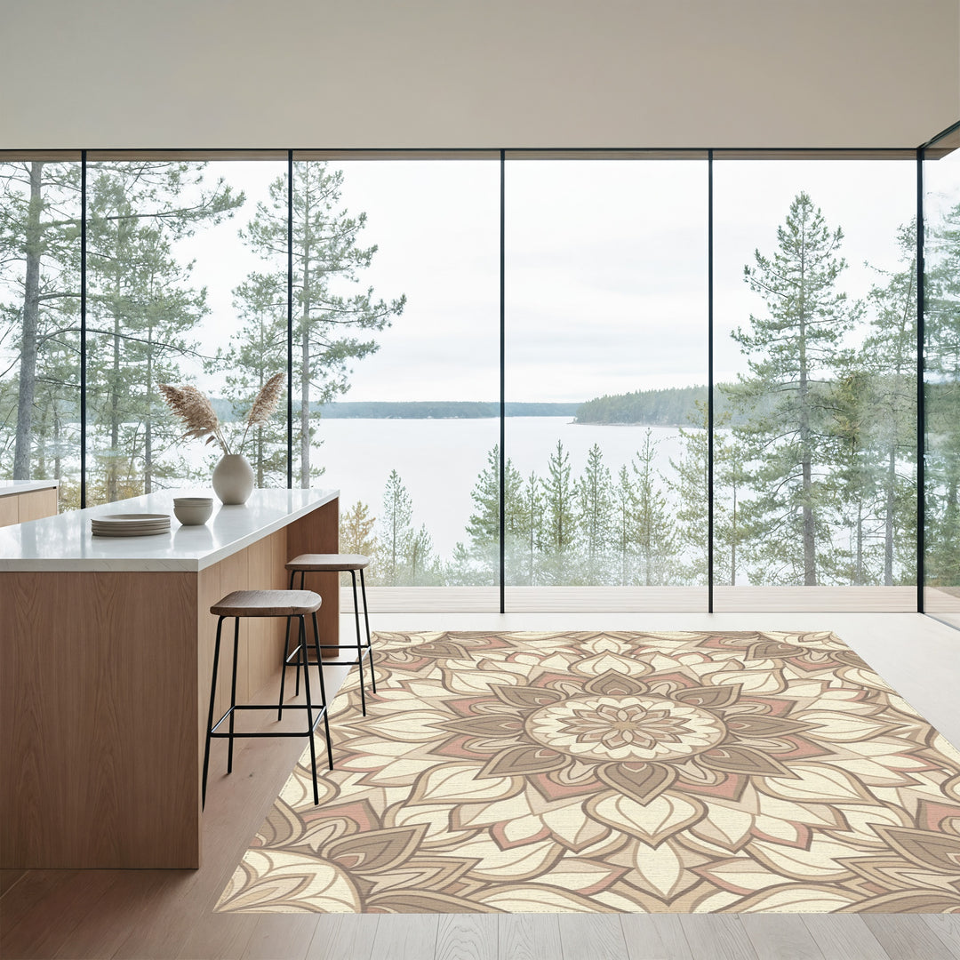 Neutral Earth Blossom Mandala Rug