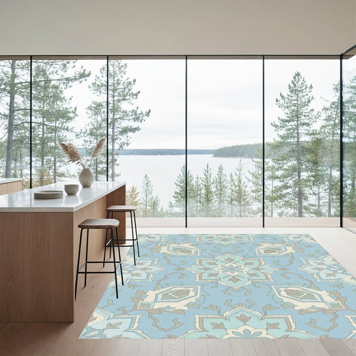 Light Blue Medallion Floral Arabesque Rug