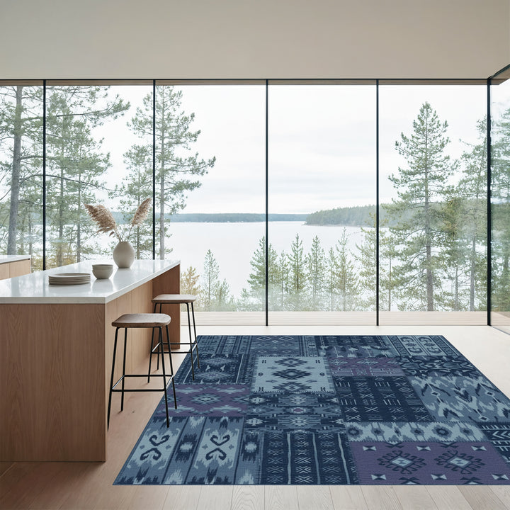 Indigo Patchwork Geometric Tribal Rug