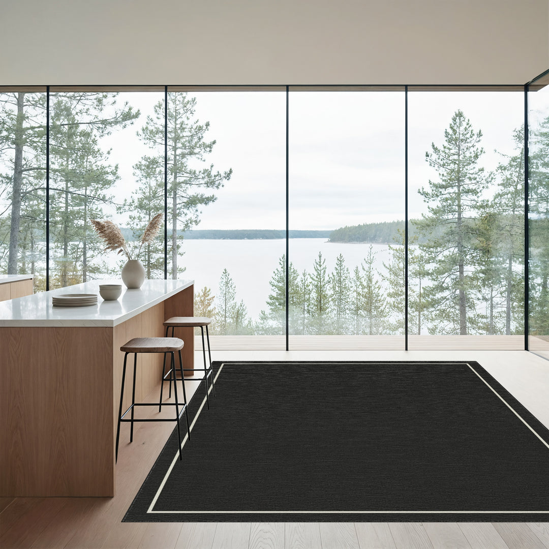 Dark Gray Minimalist Outline Square Rug