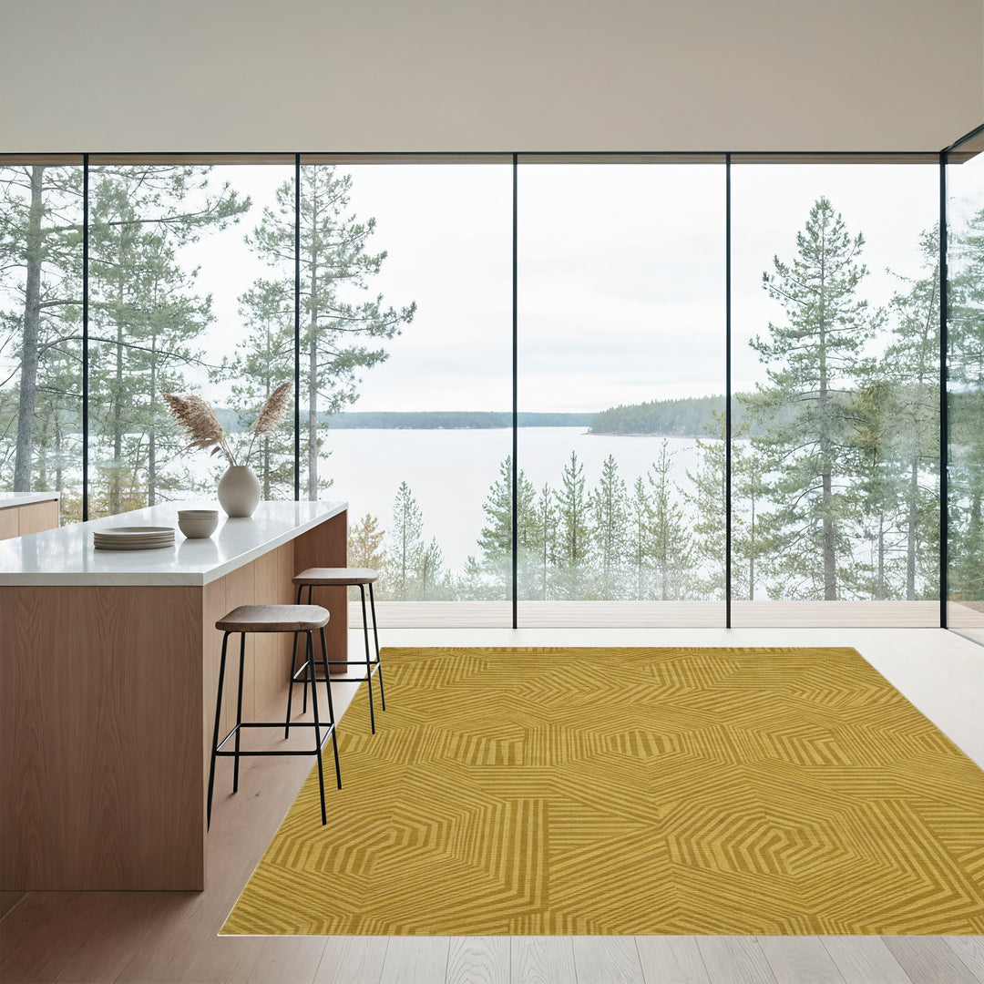 Olive Hexagonal Stripe Geometric Rug