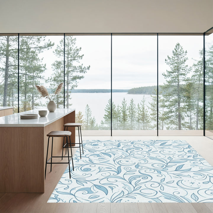 Sky Blue Crescent Moon Swirls Rug