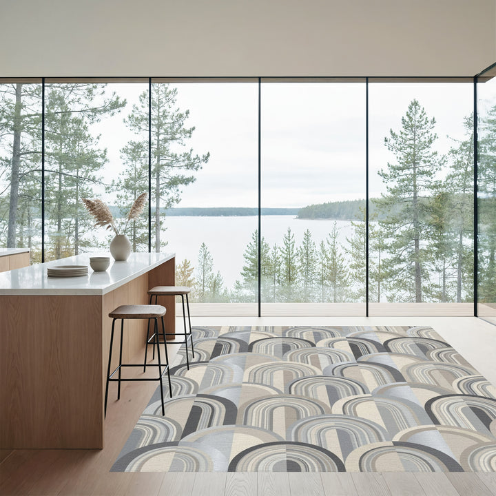 Neutral Tan Gray Art Deco Arches Rug