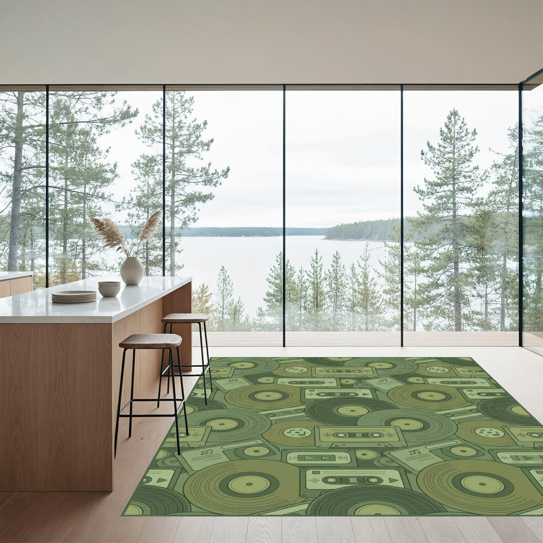 Retro Vinyl Cassette Tape Collage Rug