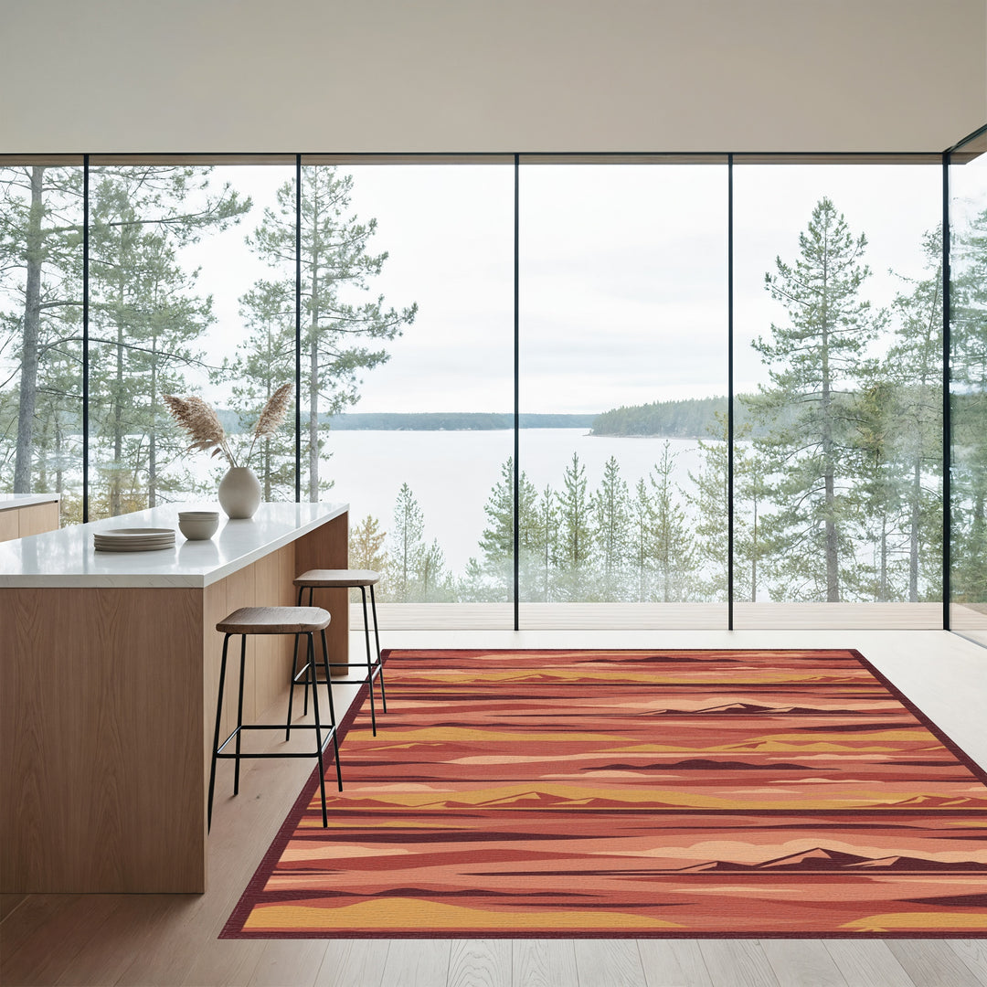 Earthy Mountain Sunset Abstract Layers Rug