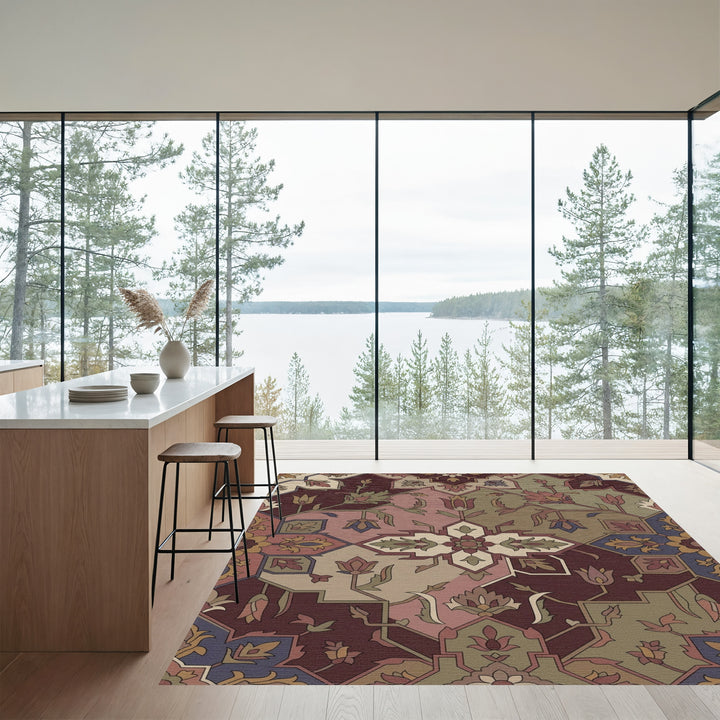 Deep Rose Floral Medallion Harmony Rug