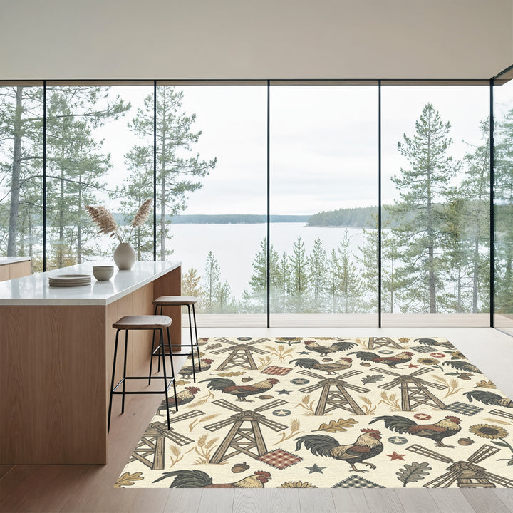 Farmhouse Rooster Windmill Sunflower Acorn Rug