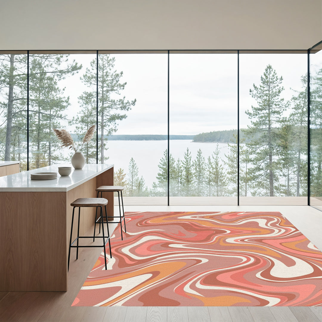 Terracotta Coral Swirl Marble Rug