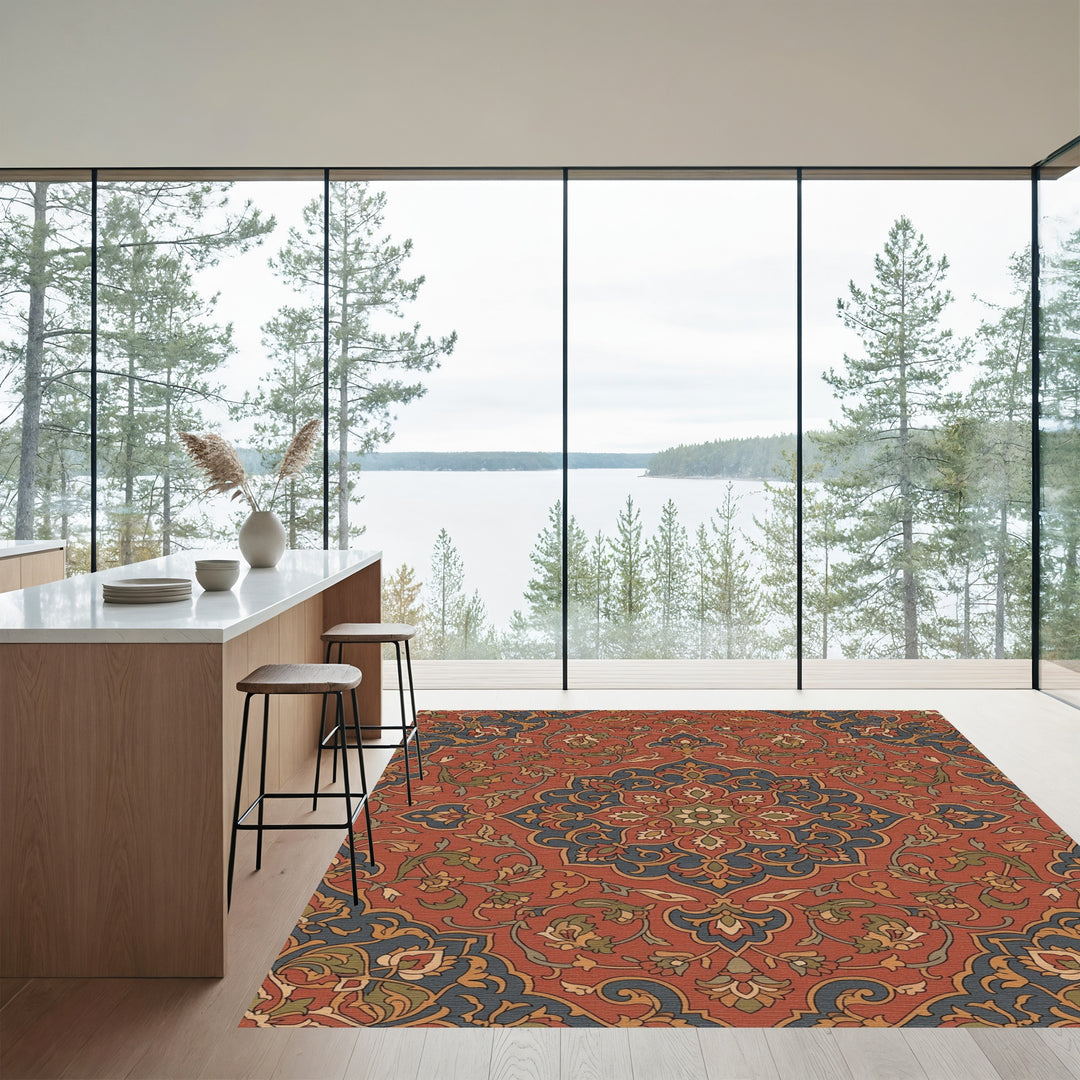 Rustic Terracotta Floral Medallion Rug