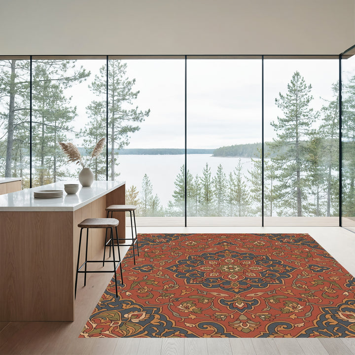 Rustic Terracotta Floral Medallion Rug