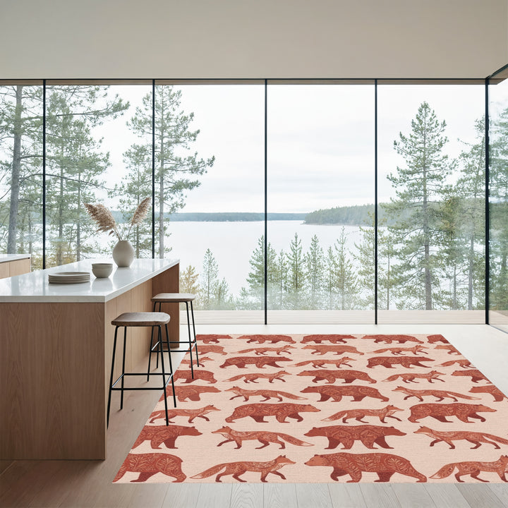 Woodland Bears Foxes Folk Art Rug