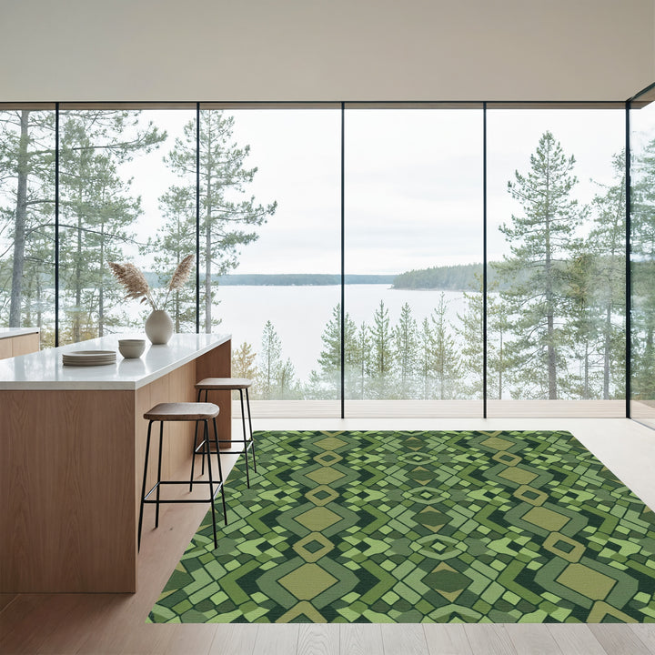 Emerald Green Diamond Geometric Rug