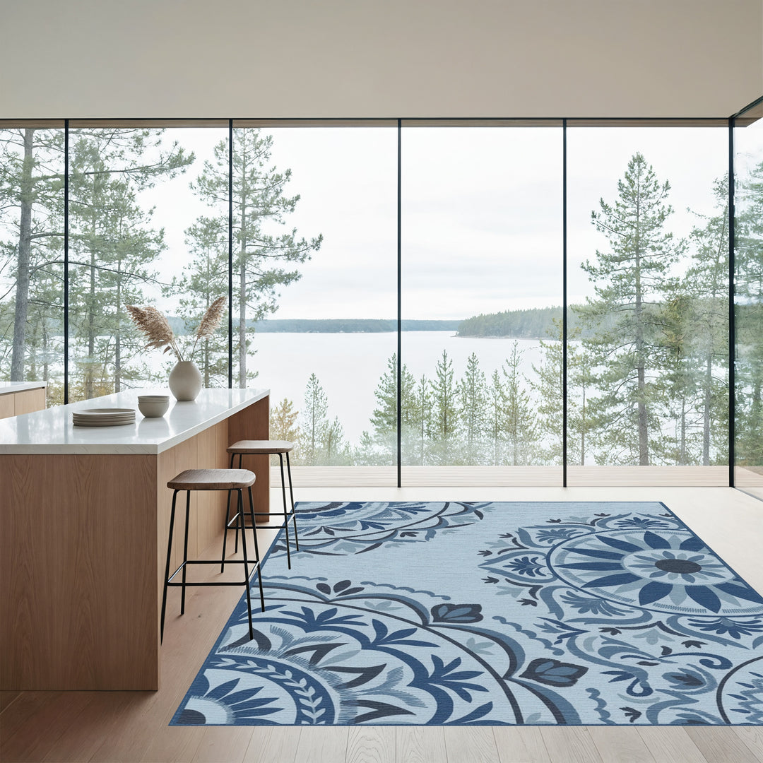 Deep Blue Medallion Garden Rug