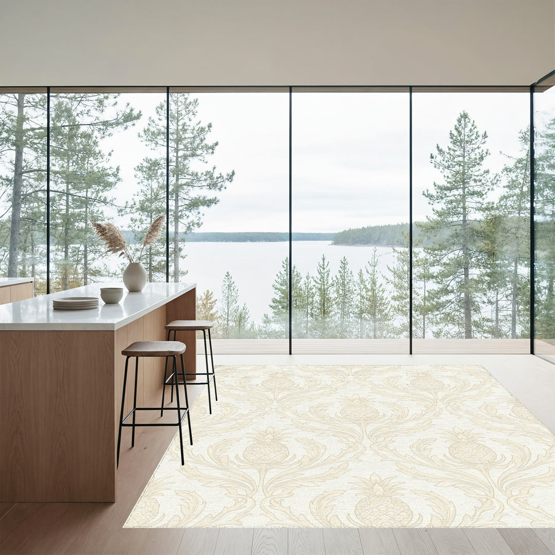 Creamy Ivory Pineapple Damask Rug