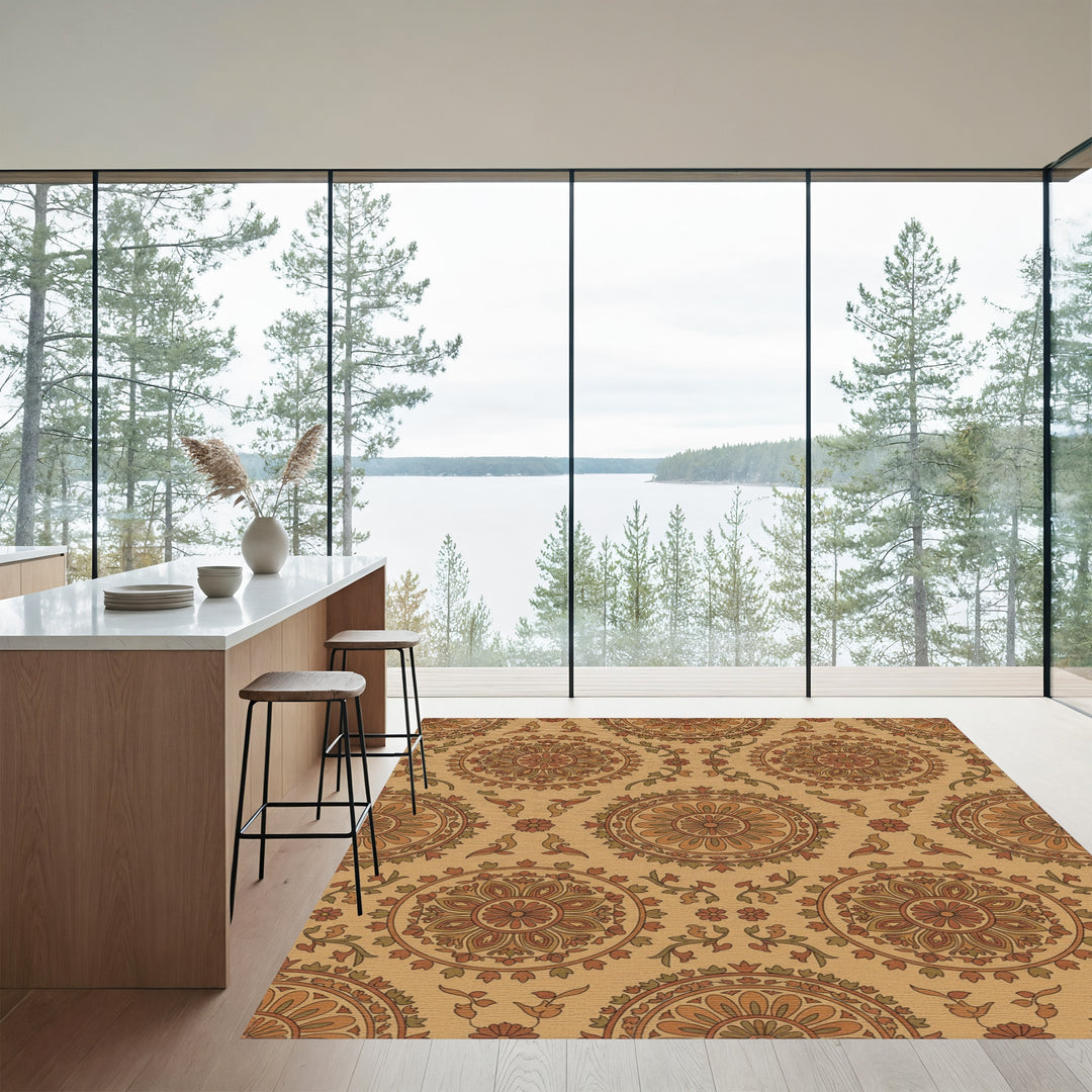 Earthy Terracotta Floral Medallion Rug