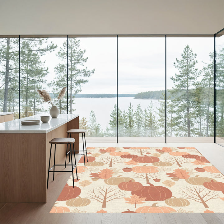 Autumn Harvest Pumpkin Oak Leaf Abundance Rug