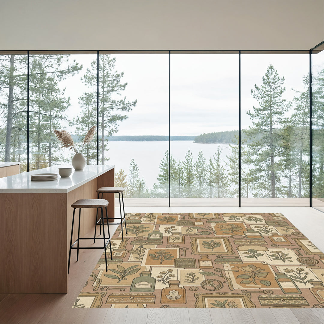 Vintage Botanical Collage Whimsical Boxes Keys Rug