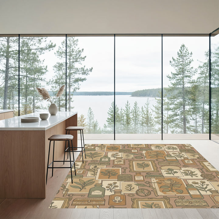 Vintage Botanical Collage Whimsical Boxes Keys Rug