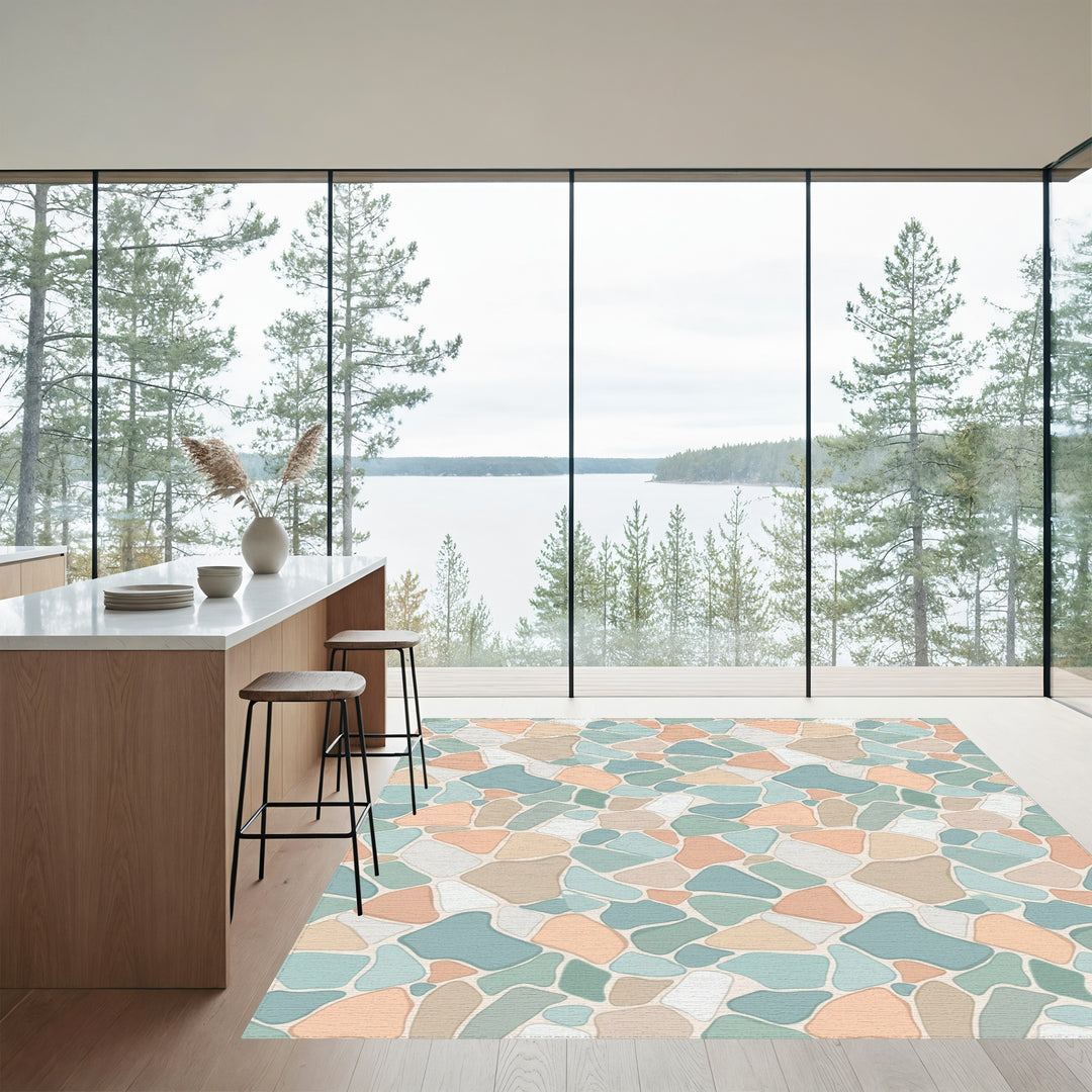 Soft Pastel Irregular Stone Mosaic Rug