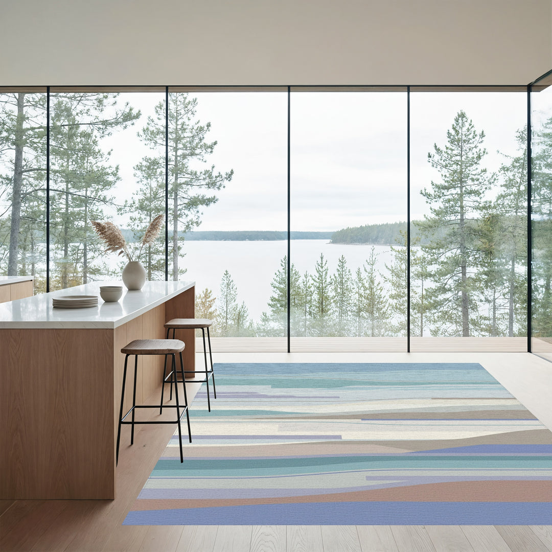 Serene Blue Lavender Abstract Waves Rug