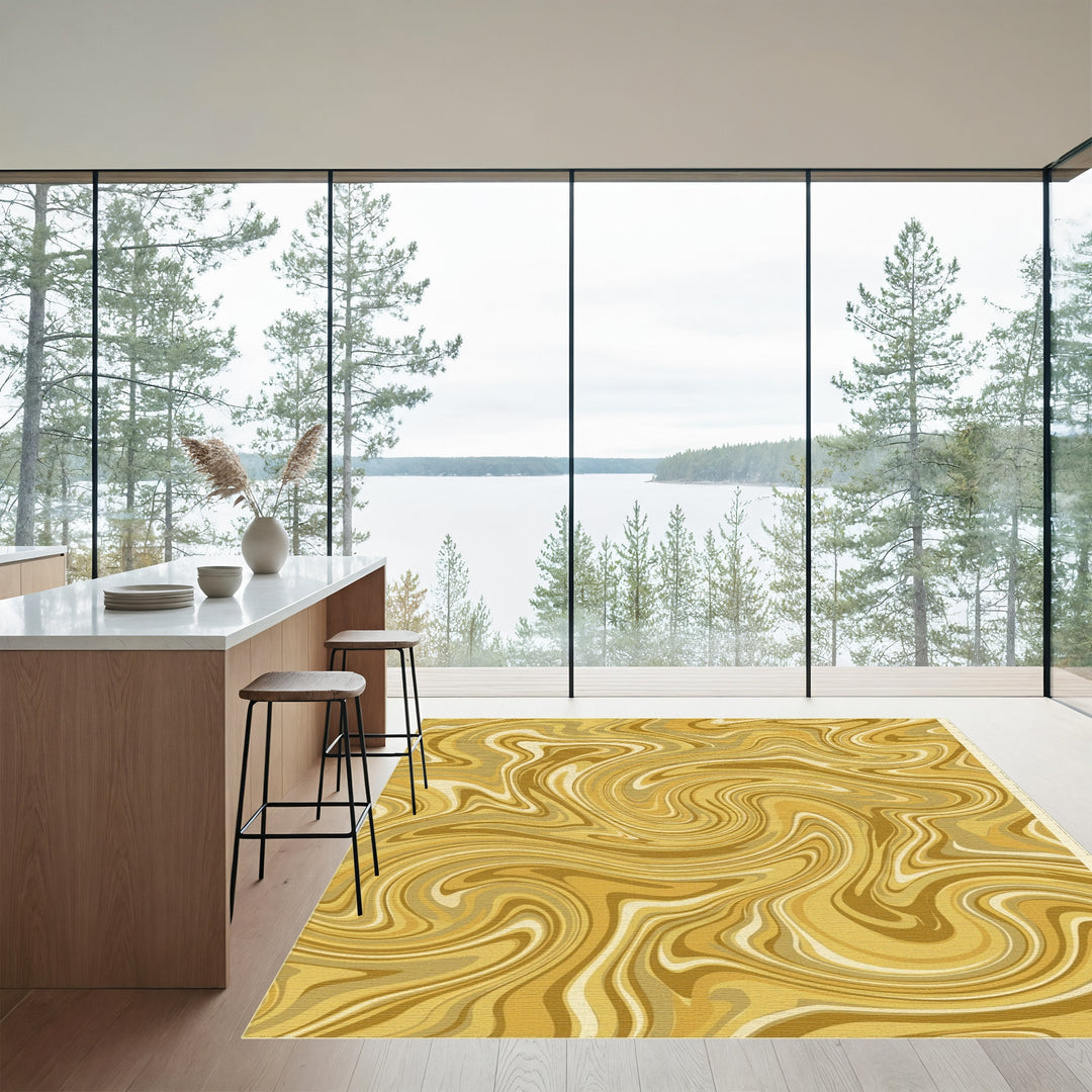 Golden Swirl Marble Effect Rug