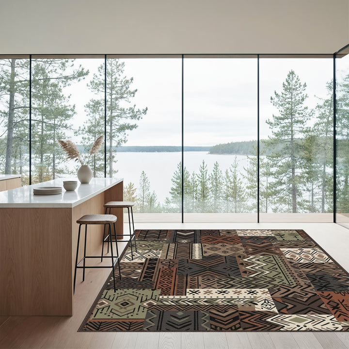 Earthy Patchwork Geometric Tribal Rug