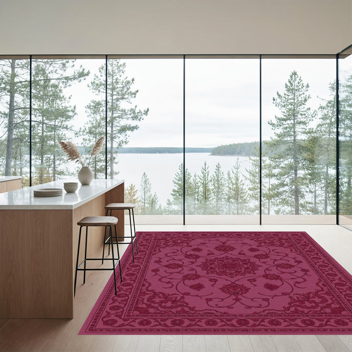 Crimson Floral Medallion Garden Rug