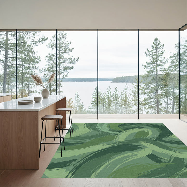 Brushstroke Ocean Deep Green Swirls Rug