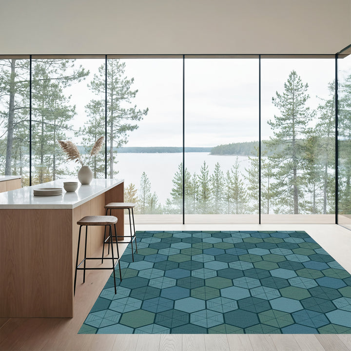 Earthy Blue Hexagonal Tessellation Rug