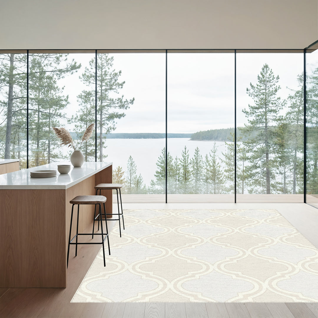 Cream Geometric Quatrefoil Arabesque Rug