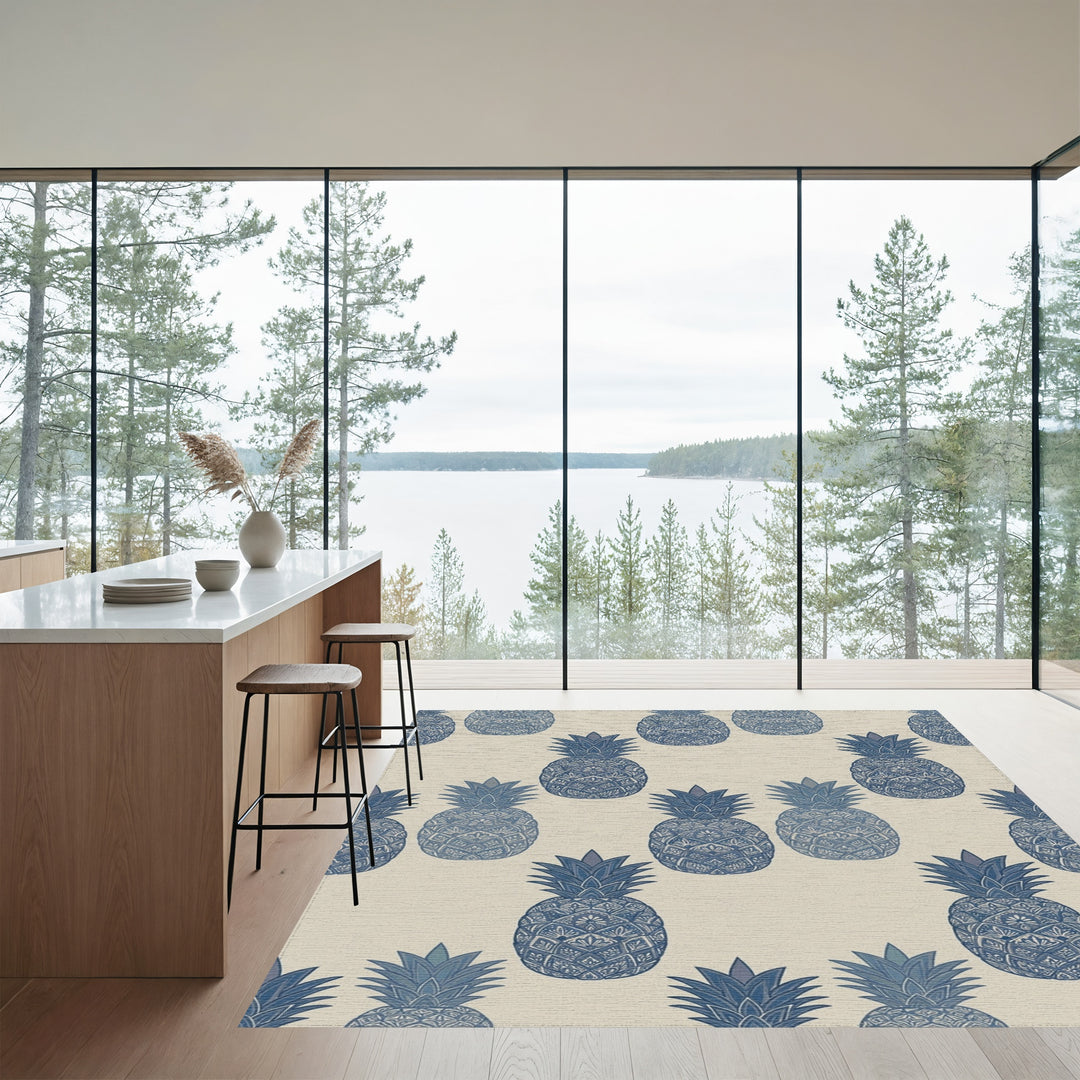 Navy Blue Ornate Pineapple Repeat Rug