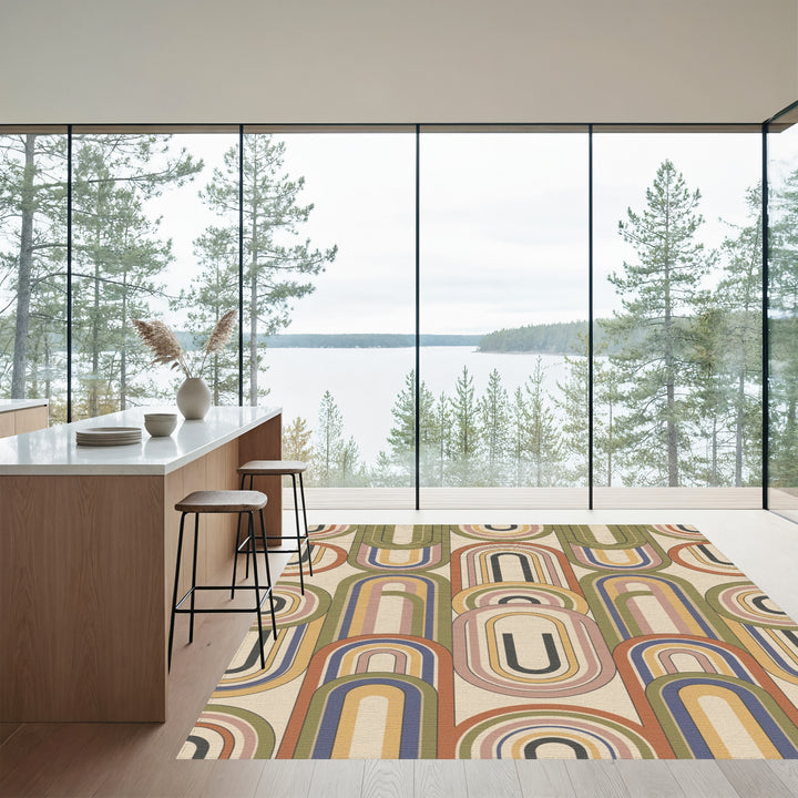 Retro Rainbow Arch Mid Century Modern Rug