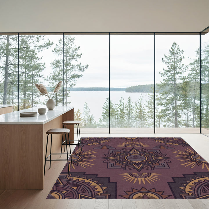 Rich Plum Sun Pyramid Geometric Art Rug