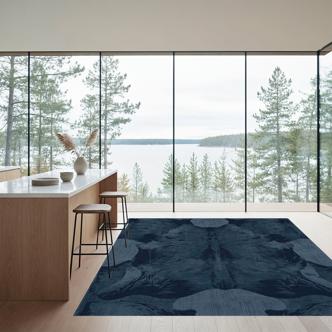 Midnight Blue Feathered Abstract Rug