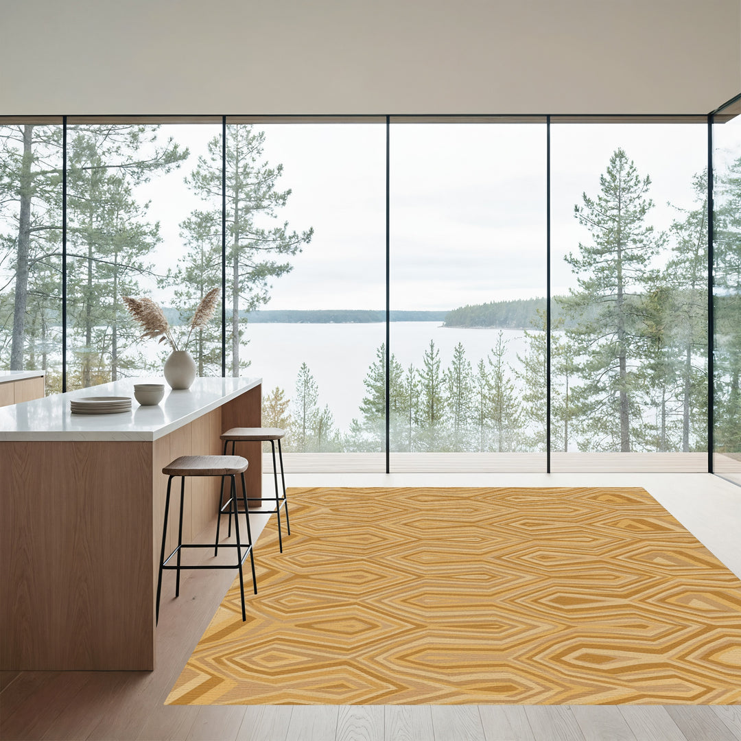 Golden Earthy Toned Geometric Overlay Rug
