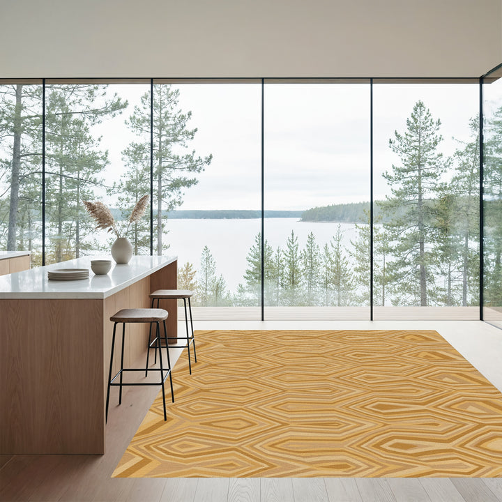 Golden Earthy Toned Geometric Overlay Rug
