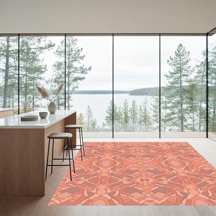 Coral Abstract Stained Glass Medallion Rug