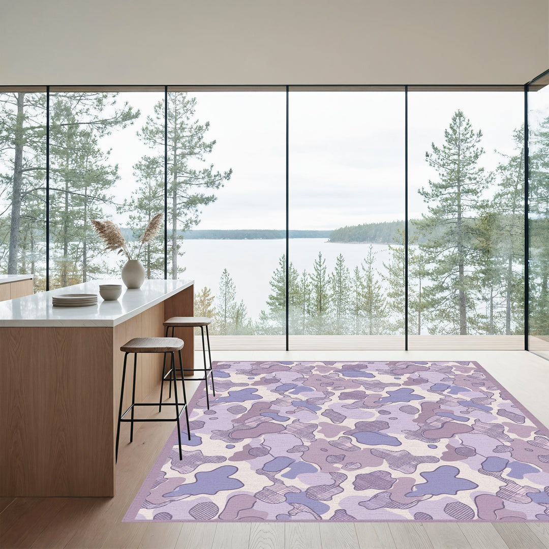 Soft Lavender Camouflage Abstract Shapes Rug