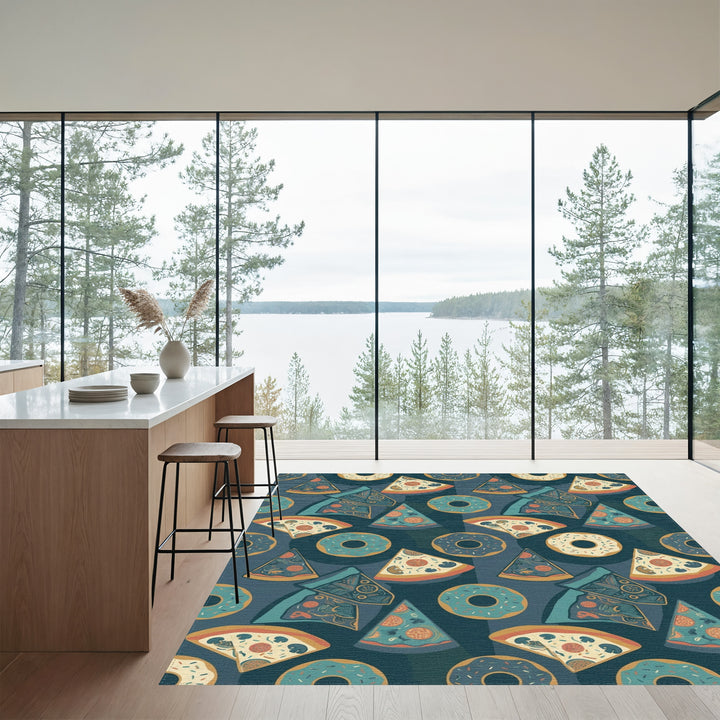 Whimsical Pizza and Donuts Navy Rug
