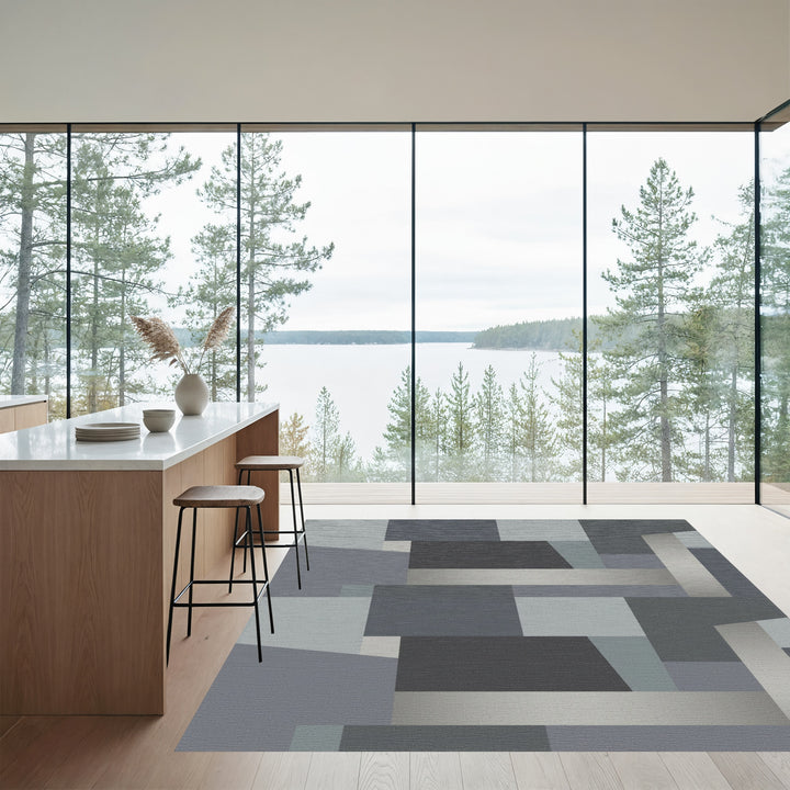 Slate Gray Geometric Intersecting Blocks Rug