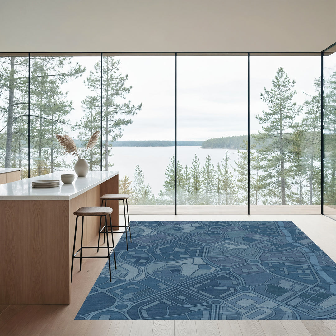 Urban Blueprint Cityscape Blues Rug