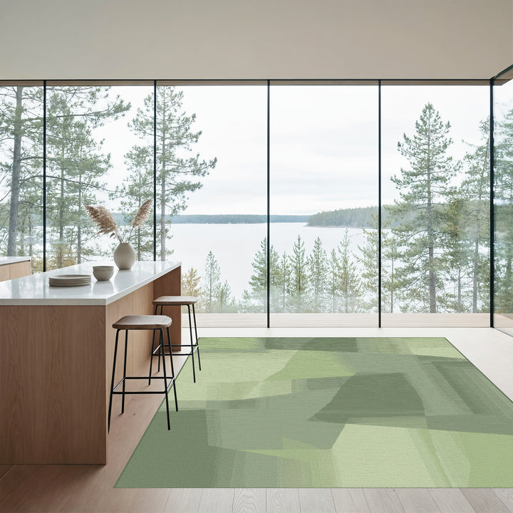 Abstract Sage Geometric Overlay Rug