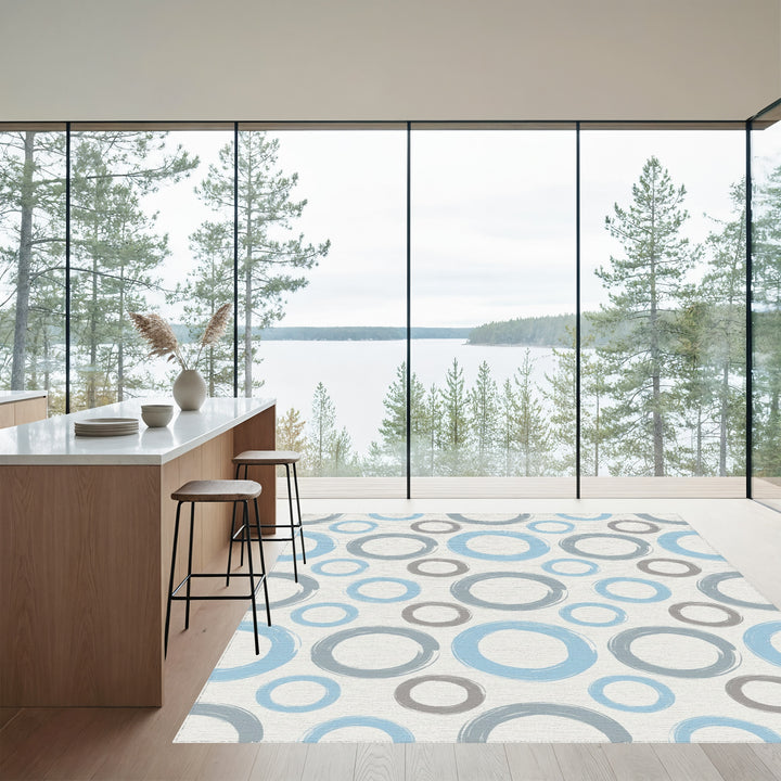 Light Blue Gray Circular Brushstroke Rug
