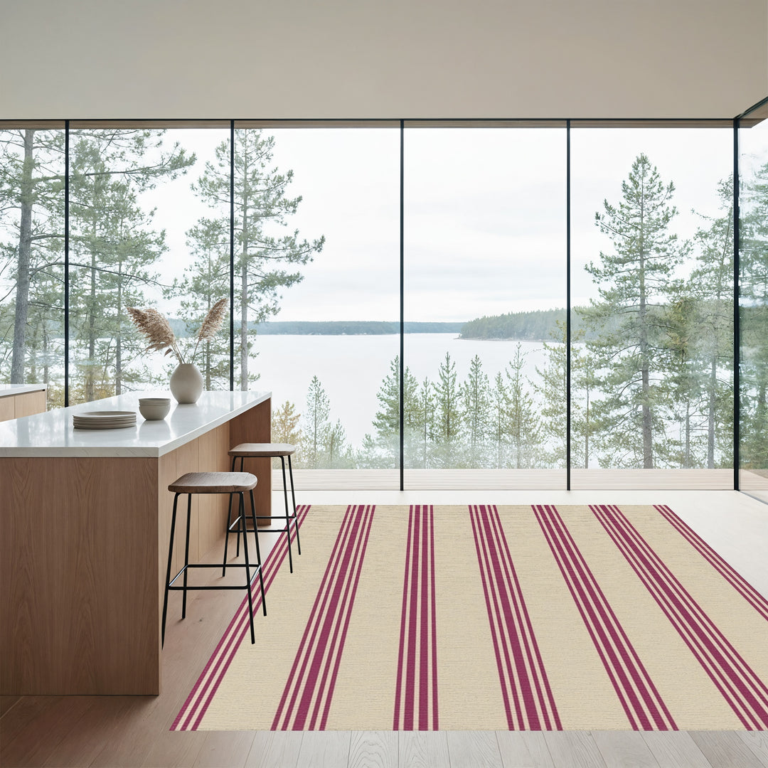 Crimson Cream Vertical Stripe Rug